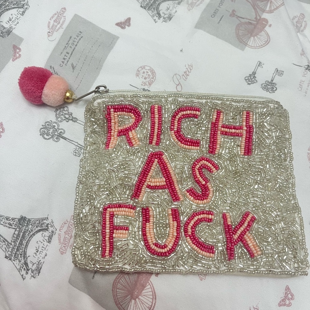 Francesca’s Beaded Statement Coin Purse with Pink and Silver